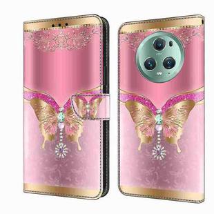 For Honor Magic5 Pro Crystal 3D Shockproof Protective Leather Phone Case(Pink Bottom Butterfly)