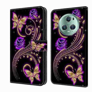 For Honor Magic5 Pro Crystal 3D Shockproof Protective Leather Phone Case(Purple Flower Butterfly)