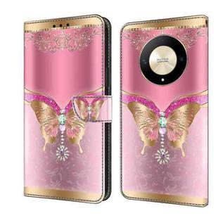 For Honor Magic6 Lite Crystal 3D Shockproof Protective Leather Phone Case(Pink Bottom Butterfly)