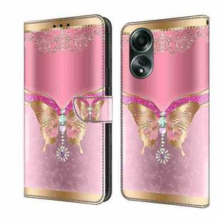For OPPO A58 4G Crystal 3D Shockproof Protective Leather Phone Case(Pink Bottom Butterfly)