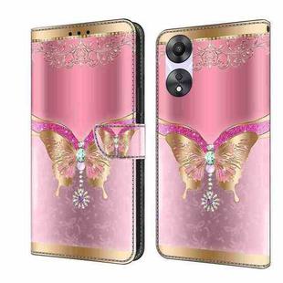 For OPPO A58 5G Crystal 3D Shockproof Protective Leather Phone Case(Pink Bottom Butterfly)