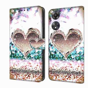 For OPPO A58 5G Crystal 3D Shockproof Protective Leather Phone Case(Pink Diamond Heart)