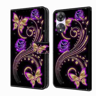 For OPPO A58 5G Crystal 3D Shockproof Protective Leather Phone Case(Purple Flower Butterfly)