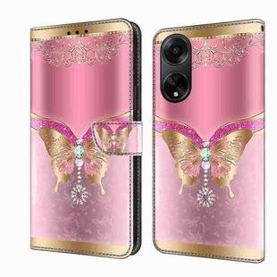 For OPPO A98 5G Crystal 3D Shockproof Protective Leather Phone Case(Pink Bottom Butterfly)