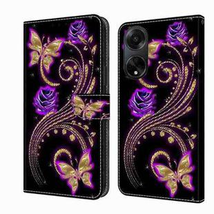 For OPPO A98 5G Crystal 3D Shockproof Protective Leather Phone Case(Purple Flower Butterfly)