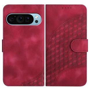 For Google Pixel 9 Pro YX0060 Elephant Head Embossed Phone Leather Case with Lanyard(Rose Red)