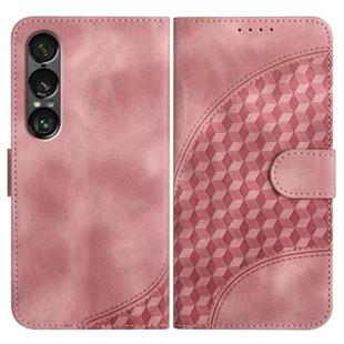 For Sony Xperia 1 VII Elephant Head Embossed Phone Leather Case with Lanyard(Pink)