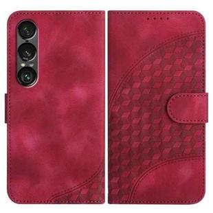 For Sony Xperia 1 VII Elephant Head Embossed Phone Leather Case with Lanyard(Rose Red)