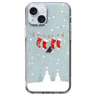For iPhone 15 Christmas Colored Drawing Pattern High Transparent Soft TPU Phone Case(Christmas Stocking)
