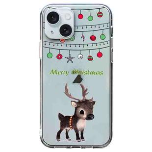 For iPhone 15 Plus Christmas Colored Drawing Pattern High Transparent Soft TPU Phone Case(Elk)