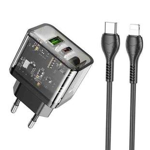 Hoco N34 Dazzling PD20W + QC3.0 Dual Port Charger Set with Type-C to 8 Pin Cable, EU Plug(Black)