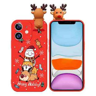 For iPhone 11 Colored Drawing Deer Relief Doll Soft TPU Phone Case(Snowman and Deer)