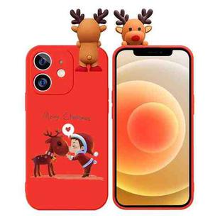 For iPhone 12 Colored Drawing Deer Relief Doll Soft TPU Phone Case(Child and Deer)
