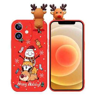 For iPhone 12 mini Colored Drawing Deer Relief Doll Soft TPU Phone Case(Snowman and Deer)