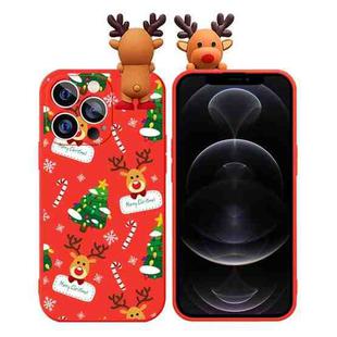 For iPhone 12 Pro Colored Drawing Deer Relief Doll Soft TPU Phone Case(Christmas Tree and Deer)