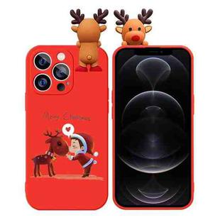 For iPhone 12 Pro Max Colored Drawing Deer Relief Doll Soft TPU Phone Case(Child and Deer)