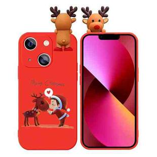 For iPhone 13 Colored Drawing Deer Relief Doll Soft TPU Phone Case(Child and Deer)