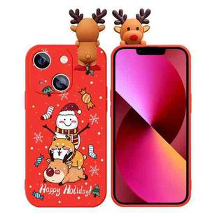 For iPhone 13 Colored Drawing Deer Relief Doll Soft TPU Phone Case(Snowman and Deer)