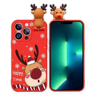 For iPhone 13 Pro Colored Drawing Deer Relief Doll Soft TPU Phone Case(Cute Elk)