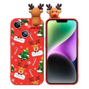 For iPhone 14 Colored Drawing Deer Relief Doll Soft TPU Phone Case(Christmas Tree and Deer)