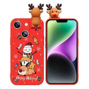 For iPhone 14 Colored Drawing Deer Relief Doll Soft TPU Phone Case(Snowman and Deer)