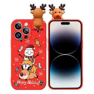 For iPhone 14 Pro Colored Drawing Deer Relief Doll Soft TPU Phone Case(Snowman and Deer)