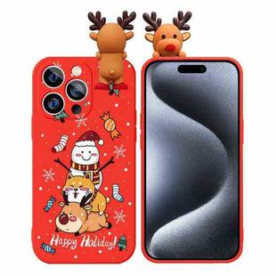 For iPhone 15 Pro Max Colored Drawing Deer Relief Doll Soft TPU Phone Case(Snowman and Deer)