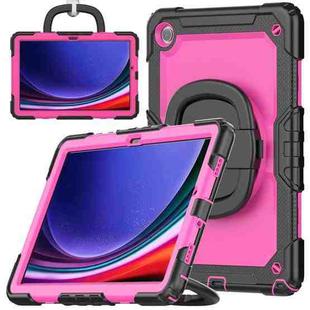 For Samsung Galaxy Tab A9+ Handle Silicone Hydric PC Tablet Case with Shoulder Strap(Rose Red)