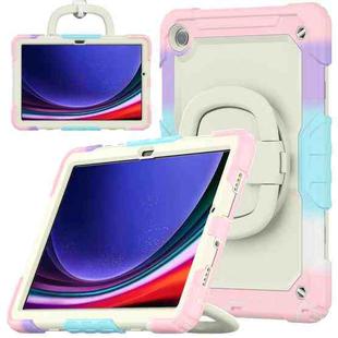 For Samsung Galaxy Tab A9+ Handle Silicone Hydric PC Tablet Case with Shoulder Strap(Colorful Pink)