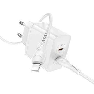Hoco N35 Streamer PD45W USB-C / Type-C Dual Port Charger Set with Type-C to 8 Pin Cable, EU Plug(White)