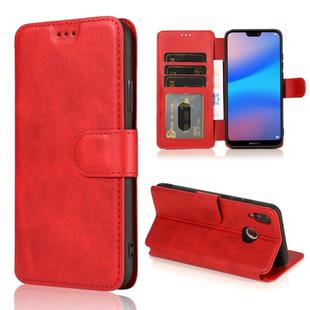 For Huawei P20 Lite Calf Texture Magnetic Buckle Horizontal Flip Leather Case with Holder & Card Slots & Wallet & Photo Frame(Red)
