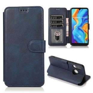 For Huawei P30 Lite Calf Texture Magnetic Buckle Horizontal Flip Leather Case with Holder & Card Slots & Wallet & Photo Frame(Blue)