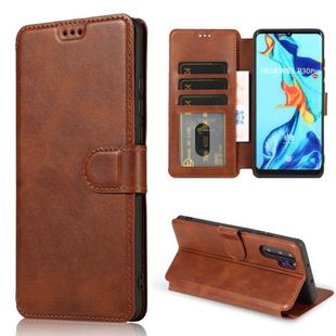 For Huawei P30 Pro Calf Texture Magnetic Buckle Horizontal Flip Leather Case with Holder & Card Slots & Wallet & Photo Frame(Coffee)
