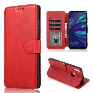 For Huawei Y7 2019 Calf Texture Magnetic Buckle Horizontal Flip Leather Case with Holder & Card Slots & Wallet & Photo Frame(Red)