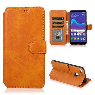 For Huawei Y9 2018 Calf Texture Magnetic Buckle Horizontal Flip Leather Case with Holder & Card Slots & Wallet & Photo Frame(Khaki)