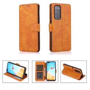 For Huawei P40 Calf Texture Magnetic Buckle Horizontal Flip Leather Case with Holder & Card Slots & Wallet & Photo Frame(Khaki)