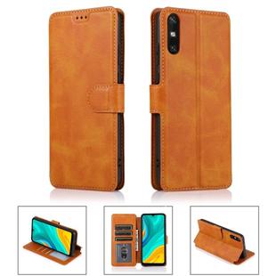 For Huawei Enjoy 10e Calf Texture Magnetic Buckle Horizontal Flip Leather Case with Holder & Card Slots & Wallet & Photo Frame(Khaki)