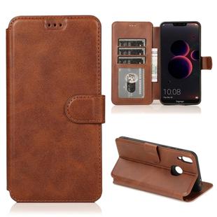 For Huawei Honor 8C Calf Texture Magnetic Buckle Horizontal Flip Leather Case with Holder & Card Slots & Wallet & Photo Frame(Coffee)