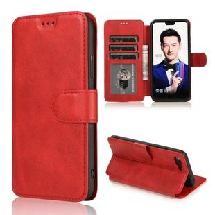 For Huawei Honor 10 Calf Texture Magnetic Buckle Horizontal Flip Leather Case with Holder & Card Slots & Wallet & Photo Frame(Red)