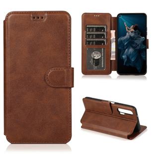 For Huawei Honor 20 Pro Calf Texture Magnetic Buckle Horizontal Flip Leather Case with Holder & Card Slots & Wallet & Photo Frame(Coffee)