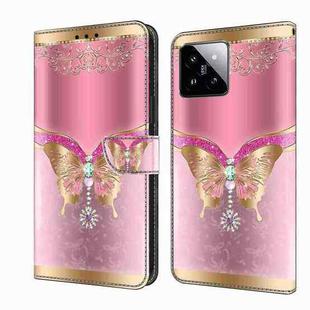 For Xiaomi 14 Crystal 3D Shockproof Protective Leather Phone Case(Pink Bottom Butterfly)