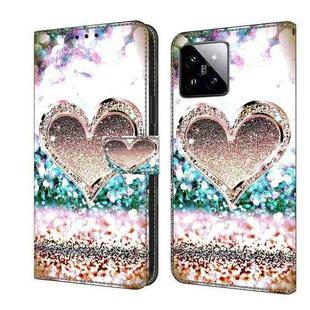 For Xiaomi 14 Crystal 3D Shockproof Protective Leather Phone Case(Pink Diamond Heart)