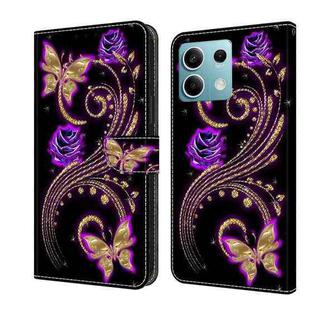 For Xiaomi Redmi Note 13  5G Crystal 3D Shockproof Protective Leather Phone Case(Purple Flower Butterfly)