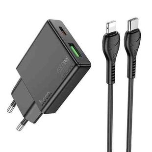 Hoco N38 Delgado PD20W + QC3.0 Dual Port Charger Set with Type-C to 8 Pin Cable, EU Plug(Black)