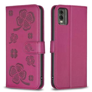 For Nokia C12 Four-leaf Embossed Leather Phone Case(Rose Red)