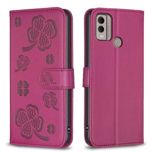 For Nokia C22 Four-leaf Embossed Leather Phone Case(Rose Red)