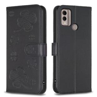 For Nokia C22 Four-leaf Embossed Leather Phone Case(Black)