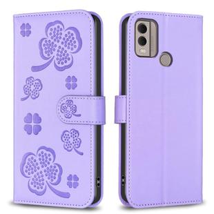 For Nokia C22 Four-leaf Embossed Leather Phone Case(Purple)