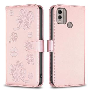 For Nokia C22 Four-leaf Embossed Leather Phone Case(Pink)