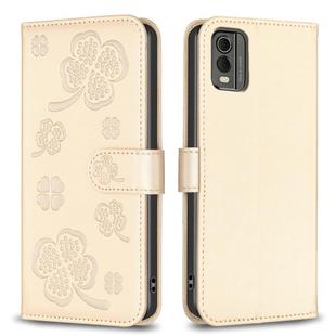 For Nokia C32 Four-leaf Embossed Leather Phone Case(Gold)